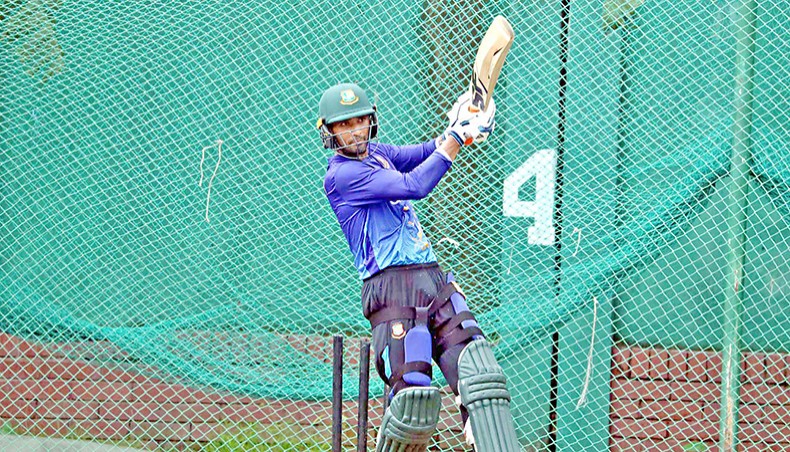 Bangladesh Twenty20 captain Mahmudullah plays a shot during a training session at the Sher-e-Bangla National Stadium on Wednesday. — BCB photo