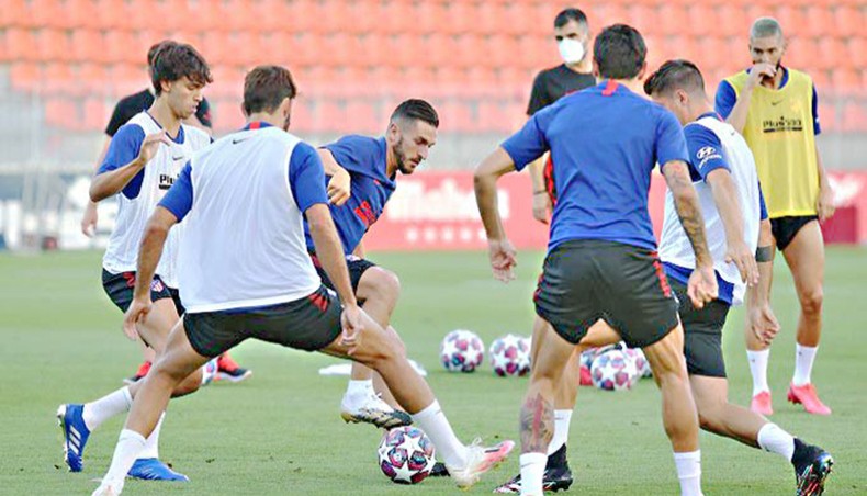 Atletico Madrid players attend a training session in Lisbon on Wednesday a day before their UEFA Champions League quarter-final match against RB Leipzig. — Twitter photo