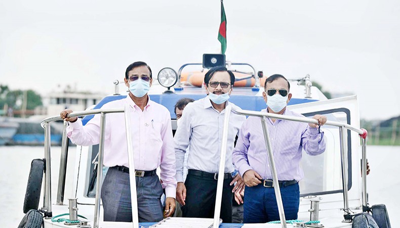 State minister for water resources Zahid Faruk tours the circular waterway around the capital city by a speedboat on Friday. — Press release