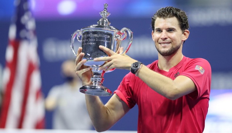 Dominic Thiem of Austria celebrates with the trophy after defeating Alexander Zverev of Germany in their US Open men’s singles final at the USTA Billie Jean King National Tennis Centre in New York on Sunday. — AFP photo