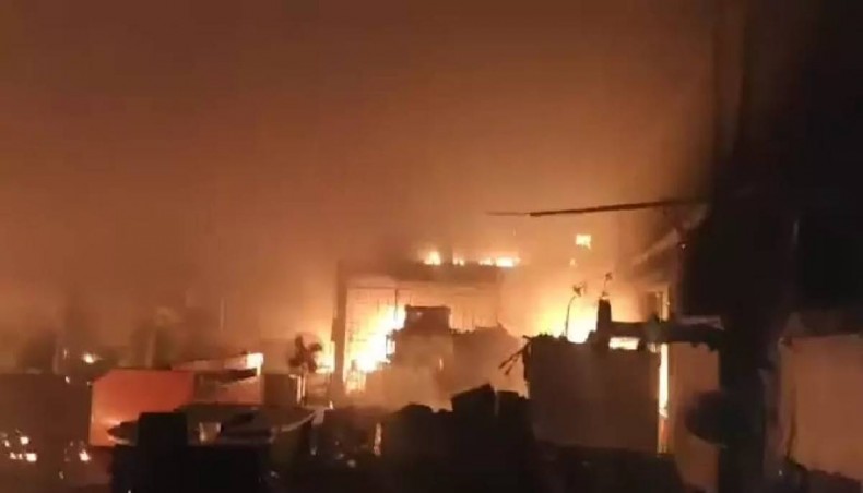 A fire broke out in a foam factory at Pubail in Gazipur on Monday night.- UNB photo