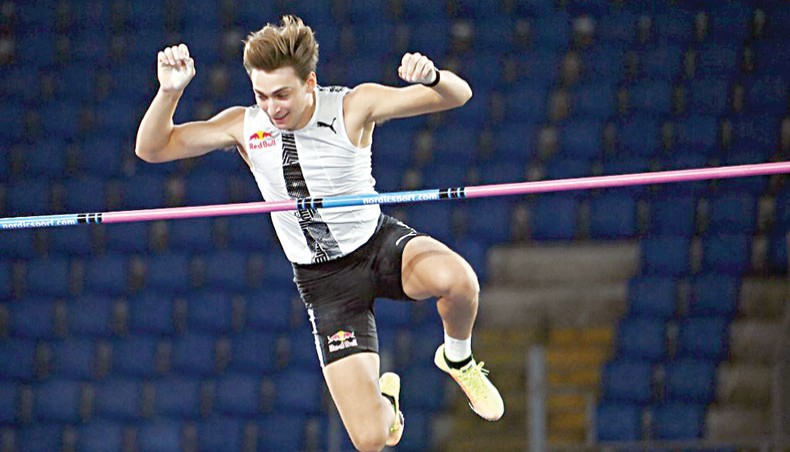 Sweden’s Armand Duplantis competes in the men’s Pole Vault during the IAAF Diamond League competition at the Olympic stadium in Rome on Thursday. — AFP photo