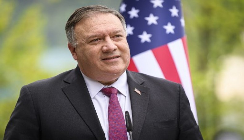 In this file photo taken on August 13, 2020 US Secretary of State Mike Pompeo (L) speaks during a joint press conference with Slovenian Prime Minister (unseen) after their meeting in Bled, in the foothills of the Julian Alps.- AFP photo