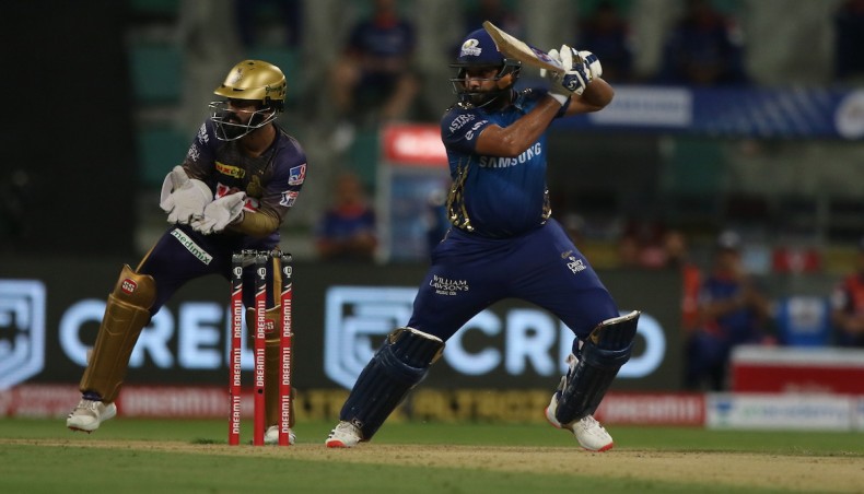 Mumbai Indians captain Rohit Sharma plays a shot during their Indian Premier League match against Kolkata Knight Riders in Adu Dhabi on Wednesday. -- IPL photo