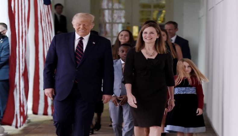 US President Donald Trump (L) and Judge Amy Coney Barrett (R), arrive at the Rose Garden of the White House in Washington, DC, on September 26, 2020.-AFP photo