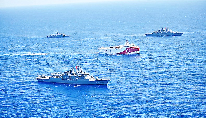 Turkish navy is seen in the Eastern Mediterranean on August 20. — Anadolu Agency/Turkish national defence ministry