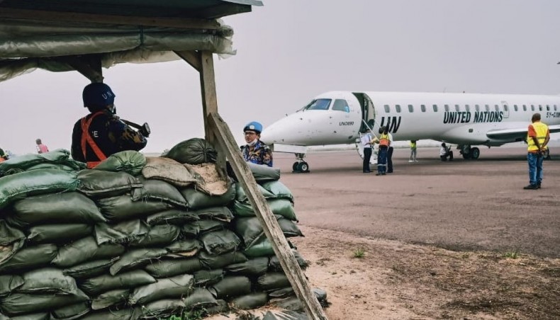 A Bangladesh Police hand out photo shows Bangladesh female police peacekeepers guard an airport in Congo- Press Release photo