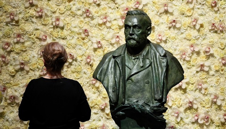 In this file photo taken on December 10, 2019 a visitor stands in front of a bust of the Nobel Prize founder, Alfred Nobel prior to the Nobel awards ceremony at the Concert Hall in Stockholm, Sweden. — AFP photo
