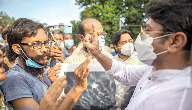 The Councillor of 26 No Ward of Dhaka South City Corporation, Mr Hasibur Rahman Manik who led a ruling party procession to the venue to disrupt a peaceful performance by Drik Picture Library at Raju Bhaskorjo at the Dhaka University on 4th September 2020, Drik’s 31st Anniversary. — Habibul Haque/Drik