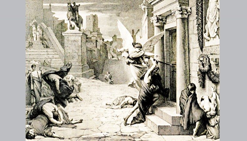 A 19th-century engraving depicts the Angel of Death descending on Rome during the Antonine plague. — Consortium News/Wellcome Collection/JG Levasseur