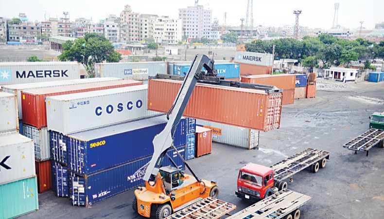 A file photo shows a crane loading containers at Kamalapur in Dhaka. The government has taken an initiative to frame new policy guidelines on preferential and free trade agreements incorporating the changed global and domestic trade patterns to ensure the country’s interest in the potential agreements. — New Age photo