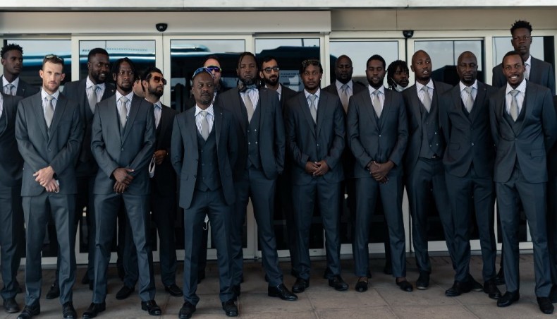 Zimbabwe cricket team players pose for photograph prior to their departure for Pakistan at the Robert Mugabe International Airport in Harare on Monday. — AFP photo