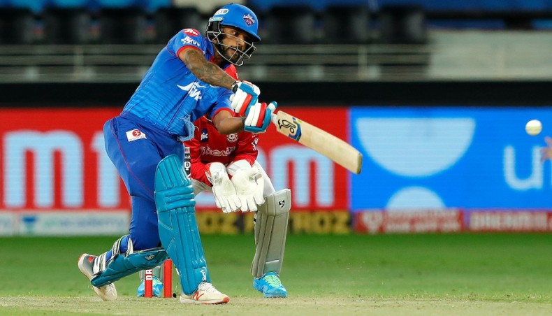 Delhi Capitals batsman Shikhan Dhawan plays a shot during their Indian Premier League match against Kings XI Punjab in Abu Dhabi on Tuesday. — IPL photo