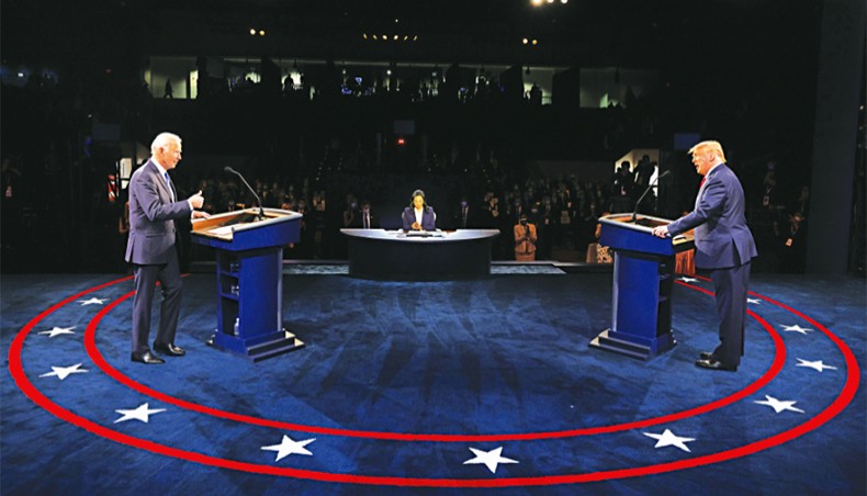 US president Donald Trump and Democratic presidential nominee Joe Biden participate in the final presidential debate at Belmont University on Thursday in Nashville, Tennessee. — AFP photo