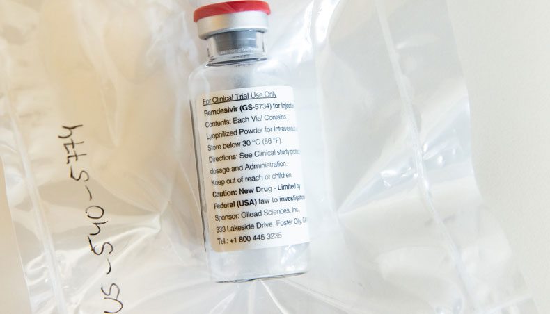 In this file photo taken on April 8, 2020 one vial of the drug Remdesivir lies during a press conference about the start of a study with the Ebola drug Remdesivir in particularly severely ill patients at the University Hospital Eppendorf in Hamburg, northern Germany, amidst the COVID-19 pandemic. — AFP photo