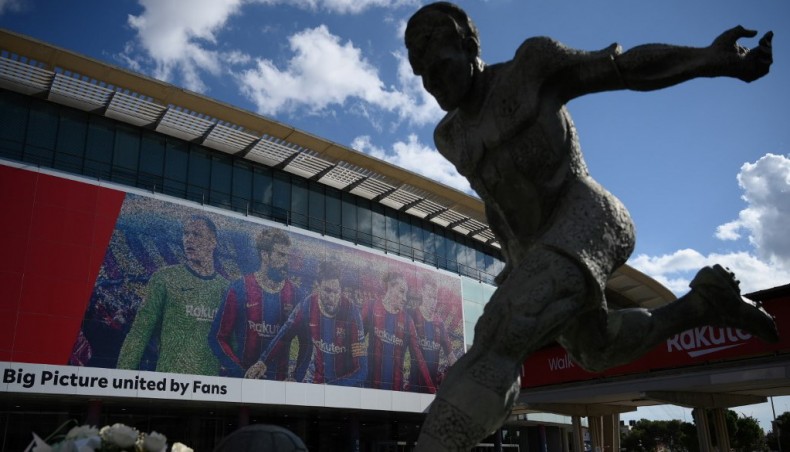A statue of former football player Ladislao Kubala is pictured outside the Camp Nou stadium in Barcelona on Friday. — AFP photo