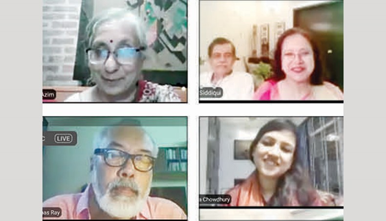 Guests participate in an online programme organised by Ashraf Siddiqui Foundation under the title ‘Presence and absence of Partition of 1947 in Bangla Literature’ on Saturday.