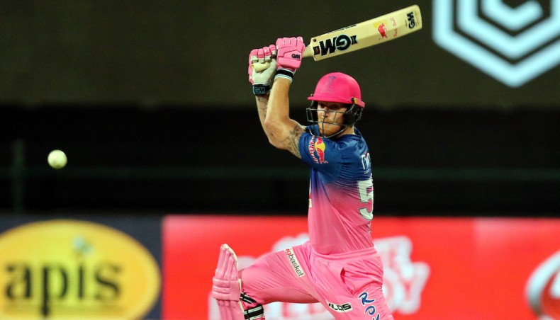 Rajasthan Royals all-rounder Ben Stokes plays a shot during their Indian Premier League match against Mumbai Indians in Abu Dhabi on Sunday. — IPL photo