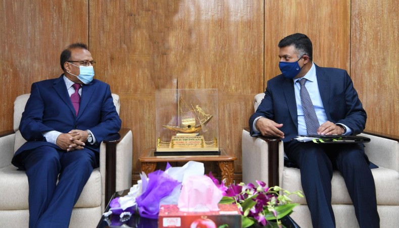 Indian high commissioner Vikram Kumar Doraiswami meets Local Government Rural Development and Co-operative minister Md Tazul Islam at the secretariat on Thursday.- Press Release photo