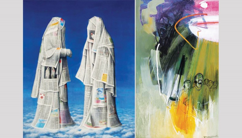 Painting by Ashraful Hasan, left, painting by Hashem Khan.