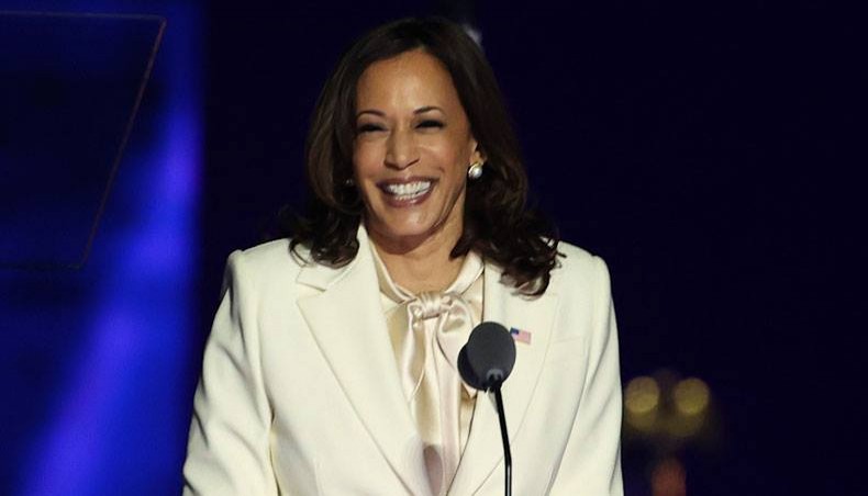 Vice-president-elect Kamala Harris delivers remarks in Wilmington, Delaware, on November 7, 2020, after being declared the winner of the presidential election. — AFP photo