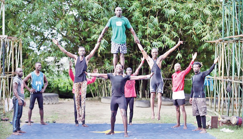 Acrobats train at the facilities of ‘Le Cirque de l’Equateur’ circus troupe in Libreville on October 30, 2020. — AFP photo