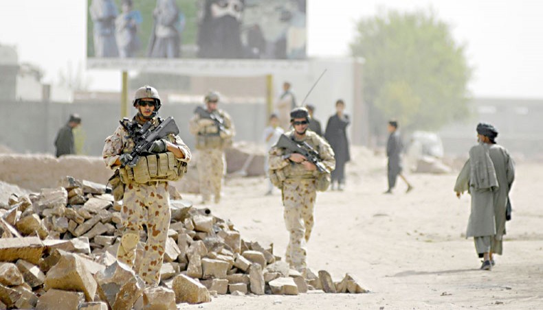 The Royal Australian Regiment platoon on International Security Assistance Force mission foot patrol of the town of Tarin Kowt in August 2008. — Consortiumnews/ISAF