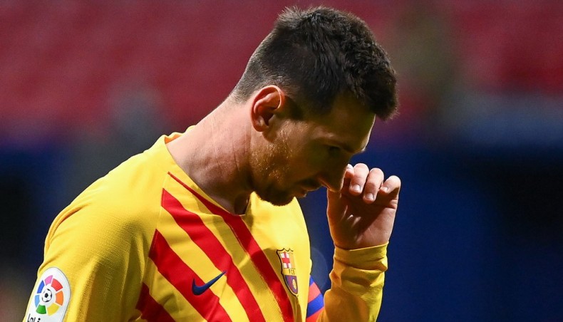 Barcelona captain Argentinian Lionel Messi reacts after missing a goal opportunity during their La Liga match against Atletico Madrid at the Wanda Metropolitano stadium on Saturday. — AFP photo
