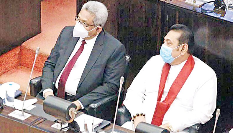 Sri Lanka’s president Gotabaya Rajapaksa and prime minister Mahinda Rajapaksa in the parliament during the debate of the second reading of the 2021 budget. — The Daily Mirror Online