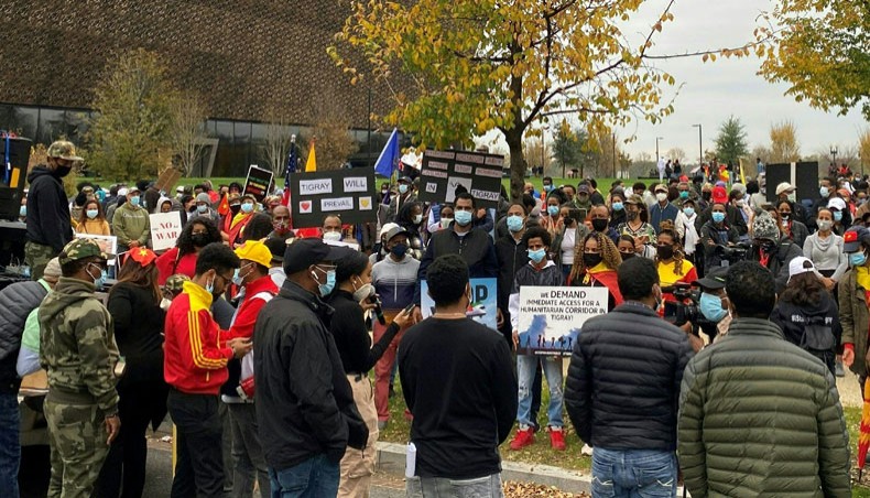 Ethiopians from Tigray region gather near the National Museum of African American History and Culture, in Washington DC, asking to stop the actual military conflict in Ethiopia’s Tigray region between regional forces and the Ethiopian federal army on November 21, 2020. — AFP Photo
