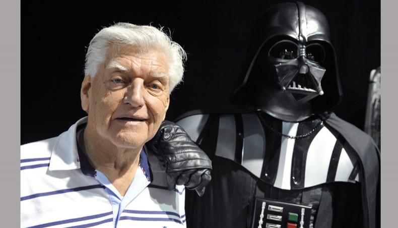 This file photo taken on April 27, 2013 during a Star Wars convention in Cusset, central France, shows David Prowse, the British actor behind the menacing black mask of Star Wars villain Darth Vader, who died aged 85 his agent said on November 29, 2020. — AFP