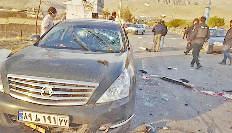 Car Fahhrizadeh was driving in when he was assassinated on Friday outside Teheran. — Consortium News/Fars News Agency