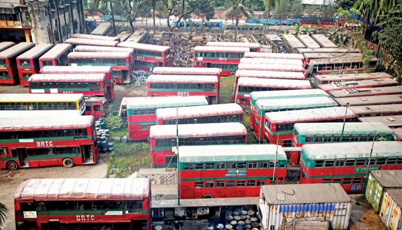 A BRTC bus depot at Mirpur-12 in Dhaka is occupied mostly by dilapidated buses. The photo was taken on Sunday. — Sony Ramany