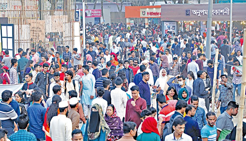 File photo shows a view of Amar Ekushey Book Fair 2020. — New Age photo