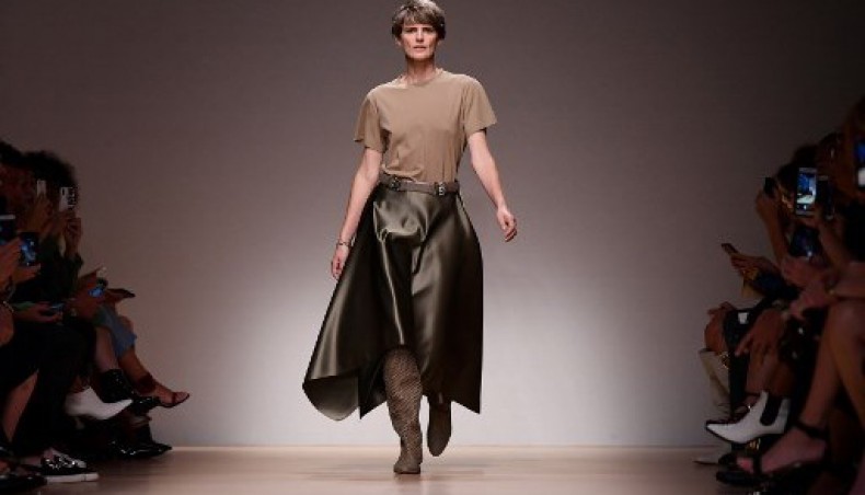 In this file photo taken on September 22, 2018 Scottish model Stella Tennant presents a creation for Salvatore Ferragamo fashion house during the Women's Spring/Summer 2019 fashion shows in Milan.- AFP photo