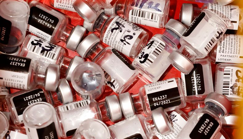 Discarded vials of the Pfizer-BioNtech COVID-19 vaccine are pictured at a large vaccination centre open by the Tel Aviv-Yafo Municipality and Tel Aviv Sourasky Medical Centre on December 31, 2020 in the Israeli coastal city. — AFP photo