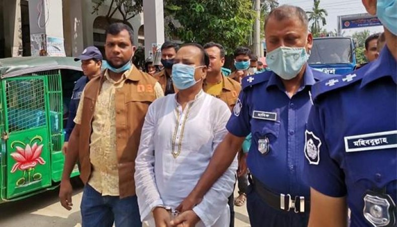 Nur Hossain, a convict of Narayanganj seven-murder, is seen on the premises of a Narayanganj court on Wednesday. — New Age Photo