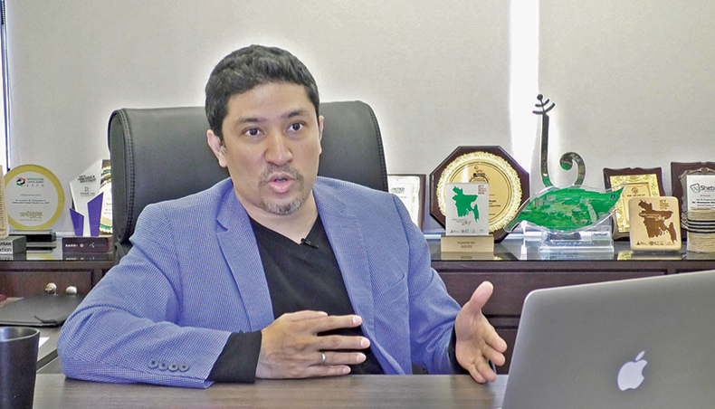 eGeneration managing director Shameem Ahsan speaks in an interview with New Age, held at the company’s office at Gulshan in Dhaka recently. — New Age photo