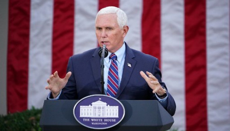 In this file photo taken on November 13, 2020 US Vice President Mike Pence delivers an update on