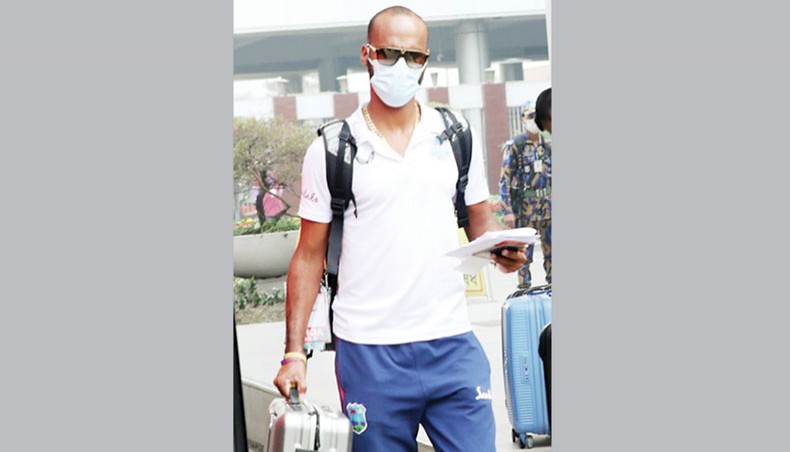 A file photo from January 10, 2021 shows West Indies captain Kraigg Brathwaite leaving the Hazrat Shahjalal International upon the team’s arrival. — BCB photo