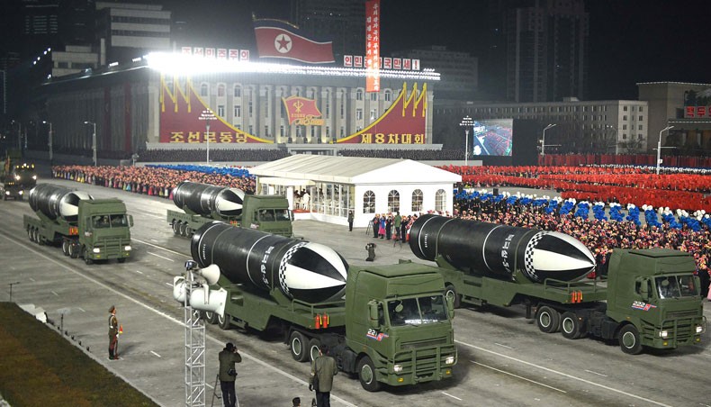 This picture taken on January 14, 2021 and released from North Korea’s official Korean Central News Agency on January 15 shows what appears to be submarine-launched ballistic missiles during a military parade celebrating the 8th Congress of the Workers’ Party of Korea in Pyongyang. — AFP photo