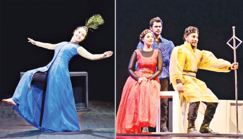 File photos show scenes from Gahanjatra, right, Macbeth.