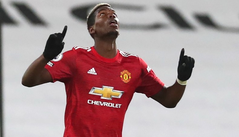 A file photo from January 20, 2021 shows Manchester United midfielder Paul Pogba celebrating after scoring his team’s second goal against Fulham at Craven Cottage in London. — AFP photo
