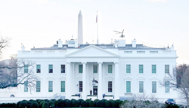 Marine One carries president Donald Trump and first lady Melania Trump as they depart from the White House ahead of the inauguration of the US president-elect Joe Biden on January 20 in Washington, DC. — Agence France-Presse/Getty Images/Patrick Smith