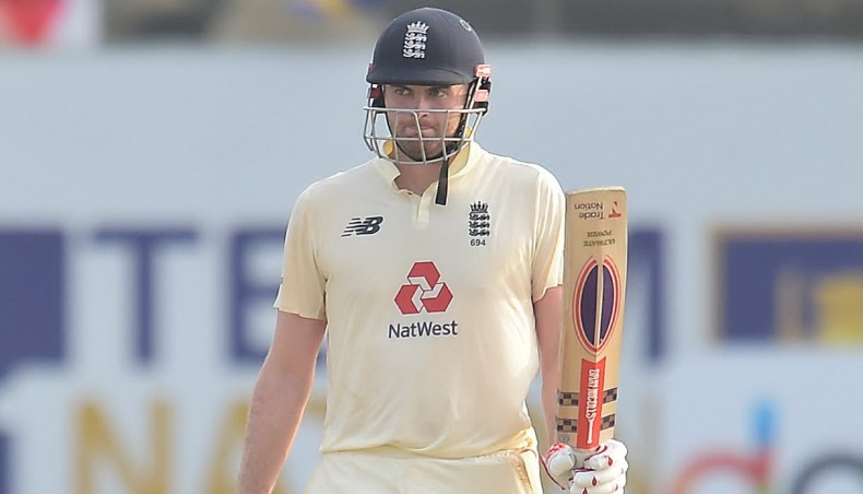 England batsman Dom Sibley celebrates after scoring a half century on the fourth day of their second Test against Sri Lanka at Galle on Monday. — SLC photo