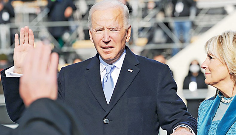 Joe Biden takes the oath of office as president at the Capitol on January 20, 2021. —Wikimedia Commons