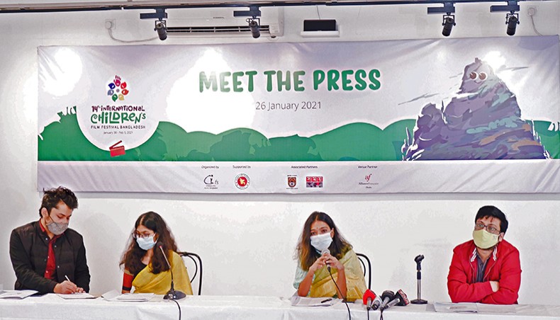 Children’s Film Society Bangladesh holds a press conference on the upcoming 14th International Children’s Film Festival at Alliance Francaise de Dhaka in Dhanmondi on Tuesday. — Press release