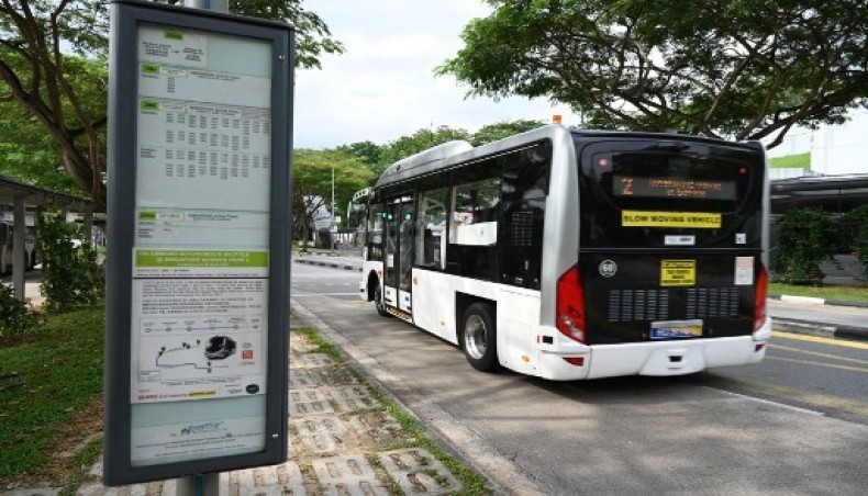 An on-demand autonomous bus developed by ST Engineering departs from bus stop after picking up passengers at the start of a trial run from Singapore Science Park 2 to Haw Par Villa MRT station in Singapore on January 26, 2021.- AFP photo