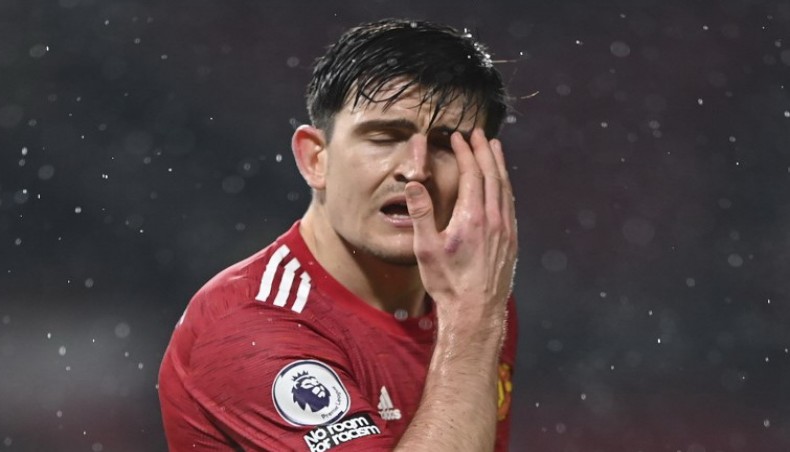 Manchester United captain Harry Maguire reacts during their Premier League match against Sheffield United at Old Trafford on Wednesday.-- AFP photo