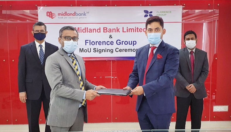 The authorities of Midland Bank Limited and Florence Group sign a memorandum of understanding at the bank’s Gulshan head office in Dhaka on Sunday. — Press Release Photo